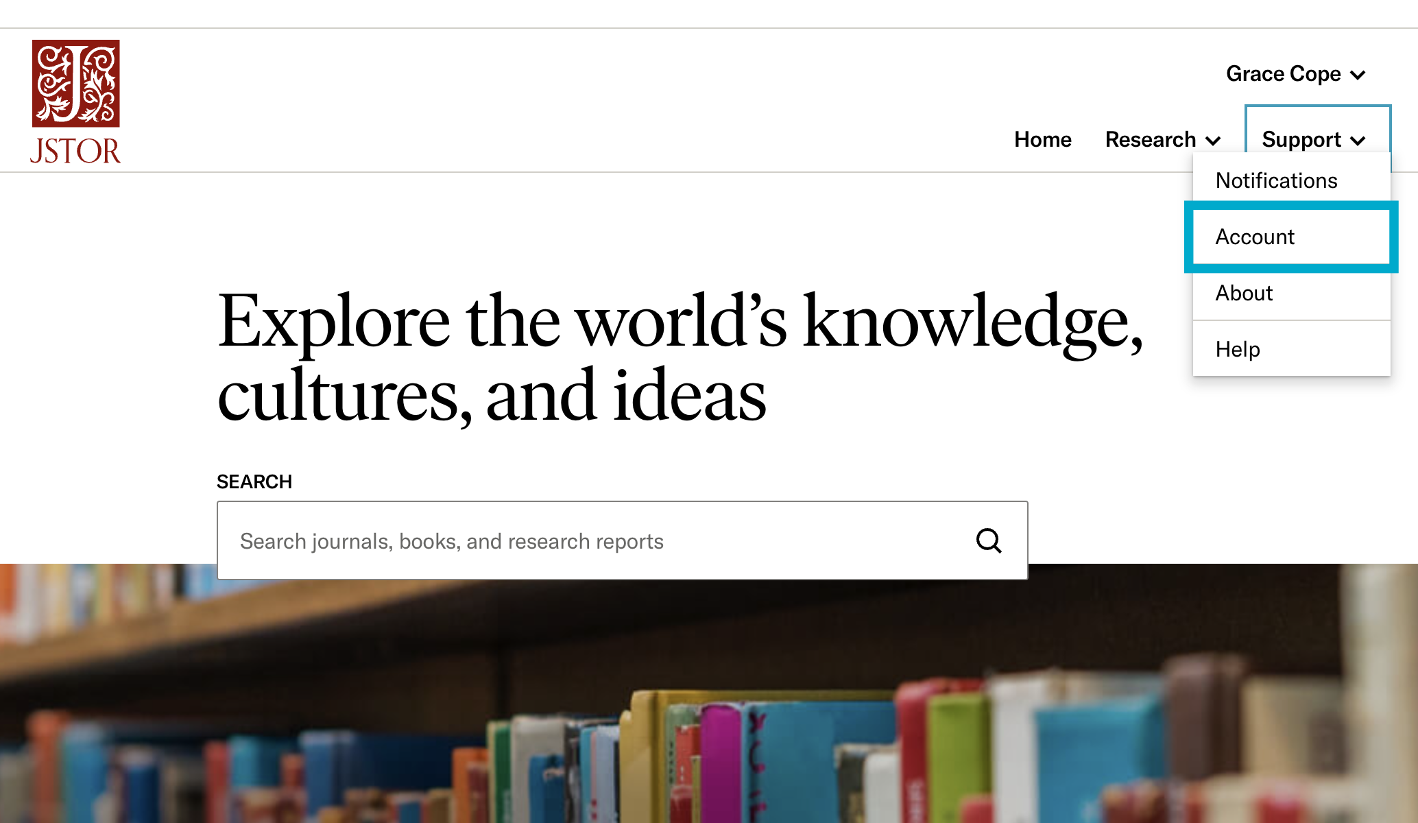 Support drop-down menu